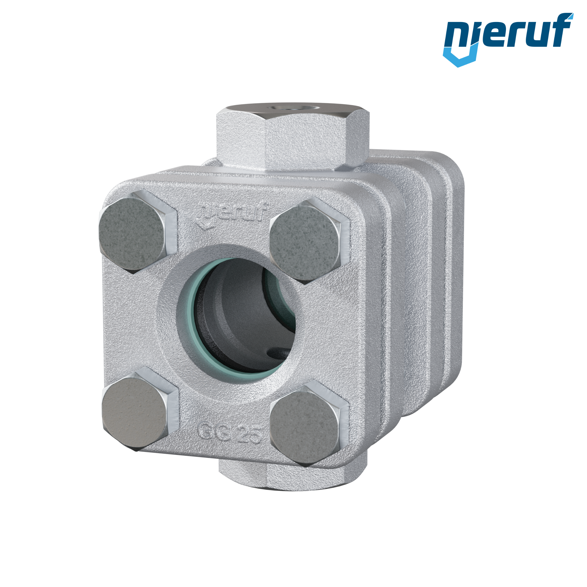 oblò di osservazione filettato / specola visiva a ghiera G 1/4" pollici ghisa grigia GG25 vetro borosilicato